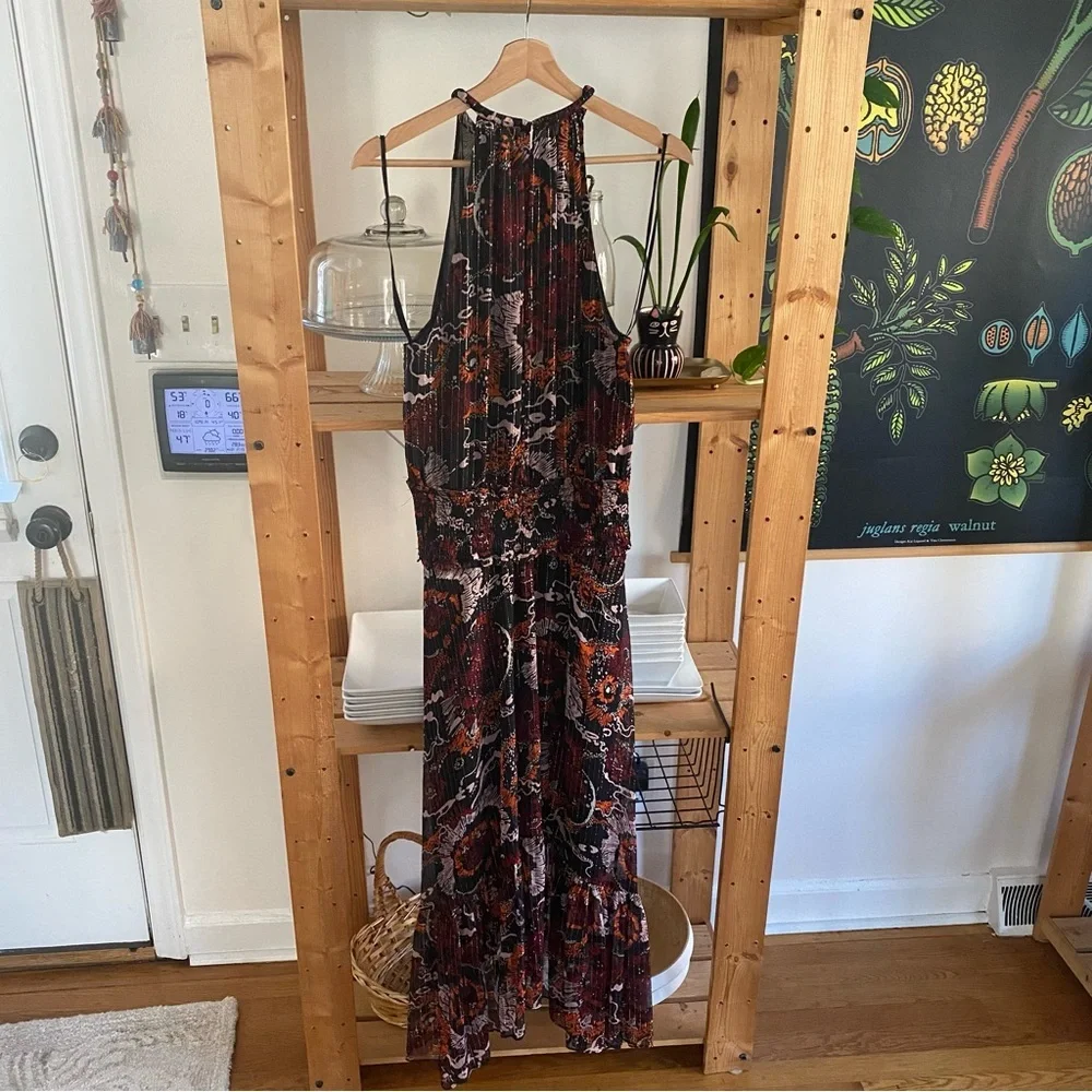 A.L.C. Bardot Silk Chiffon Printed Asymmetrical Halter Maxi Dress 4 - Picture 7 of 16